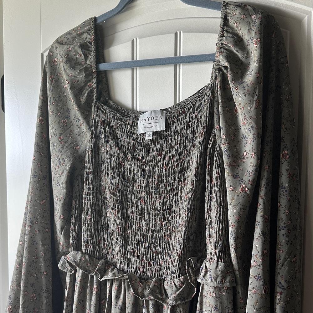 Hayden Gray Floral Smocked Dress